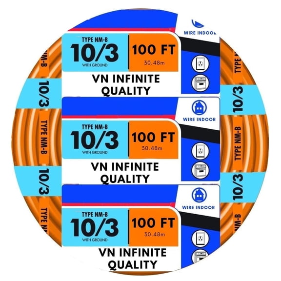 10/3 NM-B Sheathed Cable - Non-Metallic with Ground Residential Indoor Electrical Wire Type NM-B Orange (100 ft)
