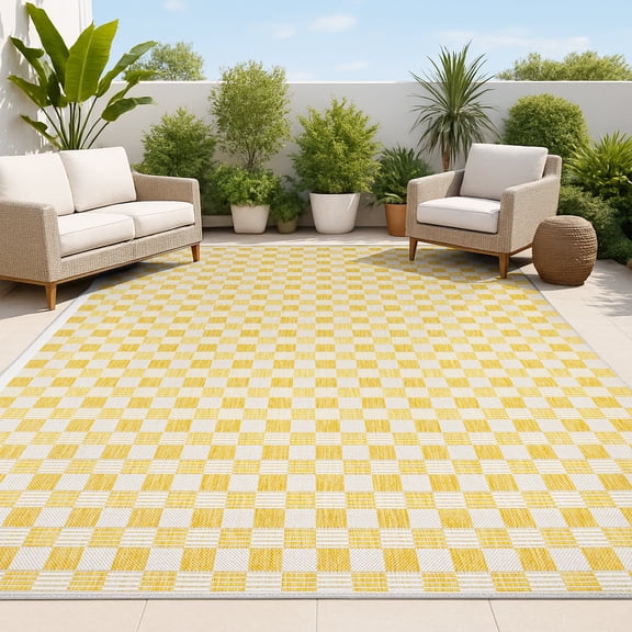 JONATHAN Y TUSCAN SUN 8 x 10 Area Rug, Aimee Traditional Cottage Checkerboard - Yellow/Cream, TSN204C-8