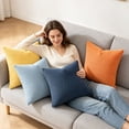 thumbnail image 5 of Set of 4 Corduroy Throw Pillow Covers Soft Striped Square Cushion Cases, Rustic Farmhouse Boho Home Decor for Living Room Couch Bed Sofa, Textured Plush Decorative Pillow Shams 16x16 Inch, 5 of 6