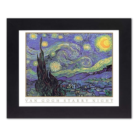 Vincent Van Gogh Starry Night Wall Picture Framed 8x10 Art Print (Black)