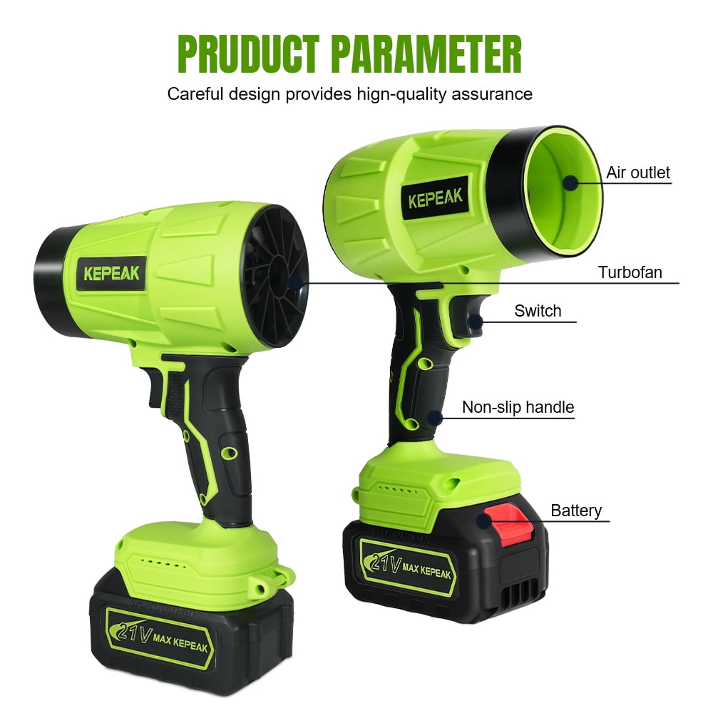 Electric Cordless Leaf Blower with Adjustable Speed, Portable Handheld Leaf Blower with 2x 4.0Ah Batteries for Patio Cleaning, Lawn Care, Green