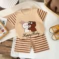 thumbnail image 2 of HCNTES Baby Boy Girl Cute Soft Clothing Sets Short Sleeve Tops and Pants Kids 2pcs Casual Outfits Spring Fall Summer Unisex Loungewear Outfits Set(Beige,18-24 Months), 2 of 4