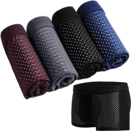 

harmtty Sexy Men Mesh Hollow Solid Color Boxers U Convex Underwear Breathable Underpants Grey