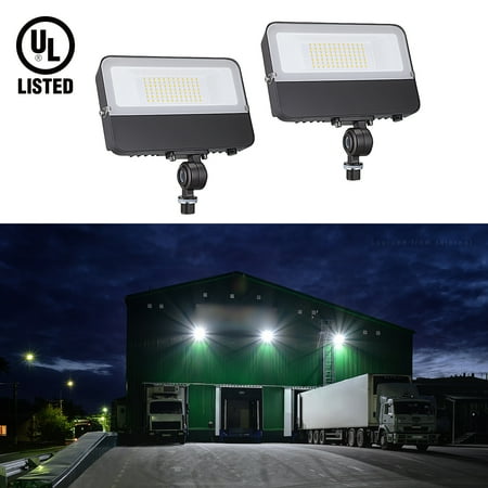 LEONLITE 2 Pack 50W Knuckle Mount LED Flood Light  IP65 Waterproof  120V Area Light for Yard  Garage  Garden  3000K Warm White