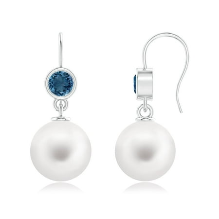 June Birthstone Jewelry Freshwater Cultured Pearl Earrings With June Birthstone Jewelry Freshwater Cultured Pearl Earrings With London Blue Topaz In Silver 12mm