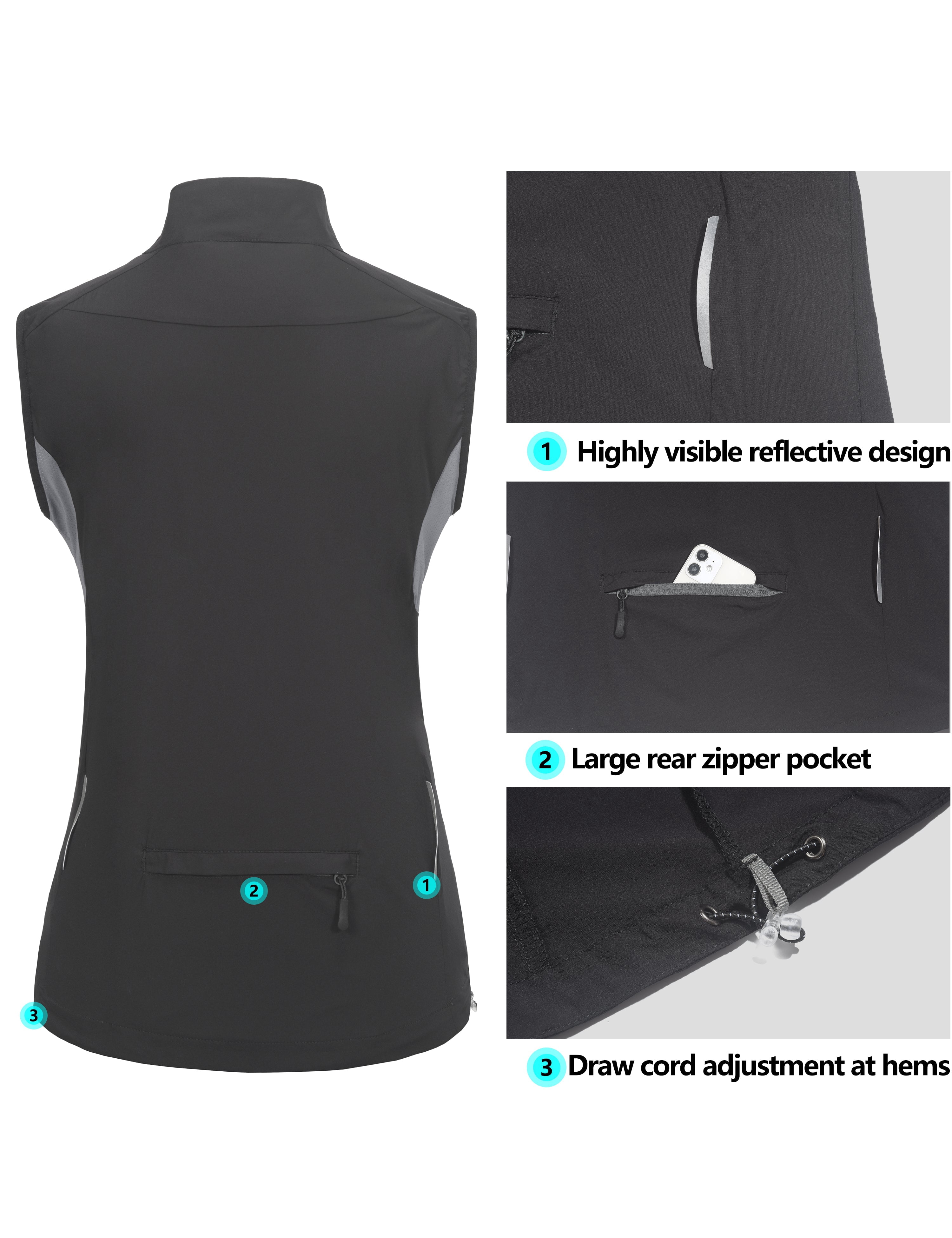 Little Donkey Andy Women's Cycling Vest Reflective Bike Vest, Wind Vest Lightweight Breathable UPF 50 for Golf Running Size M