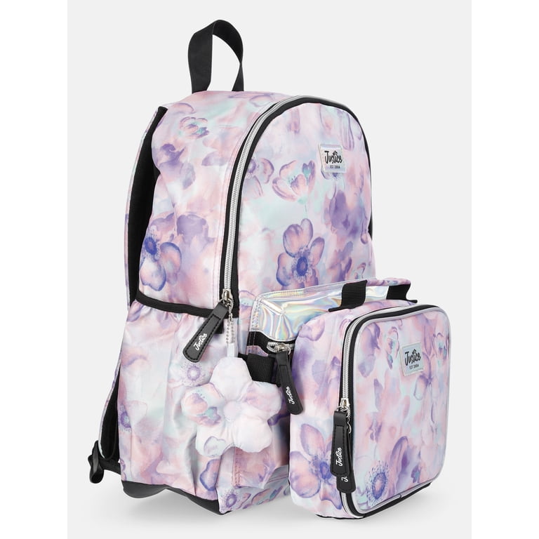 Justice 17 Inch Floral Print Backpack and Lunch Set, Lavender photo 3