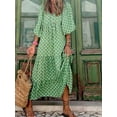 thumbnail image 4 of Women Short Puff Sleeve V Neck Maxi Dress Summer Boho Floral Printed Dress Smocked Tiered Flares Sundress, 4 of 4