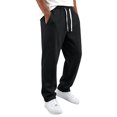 thumbnail image 2 of Men's Straight Leg Pants, Solid Color Drawstring Elastic Waist Loose Fit Fall Casual Trousers with Pockets Black 3XL, 2 of 5