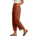thumbnail image 4 of Wide Leg Pants for Women Loose Elastic High Waist Pants Side Button Irregular Split Hem Trousers with Pockets Wine M, 4 of 6