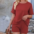 thumbnail image 4 of Women's 2 Piece Shorts Sets Knitted Short Sleeve Crewneck Top and Shorts Soft Summer Lounge Casual Clothing (S, Red), 4 of 7