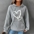 thumbnail image 2 of QATAINLAV Womens Casual Waffle Knit Hoodies Fashion Heart Printed Long Sleeve Pullover Outdoor Drawstring Hooded Sweatshirt with Pocket, Gray, L, 2 of 6