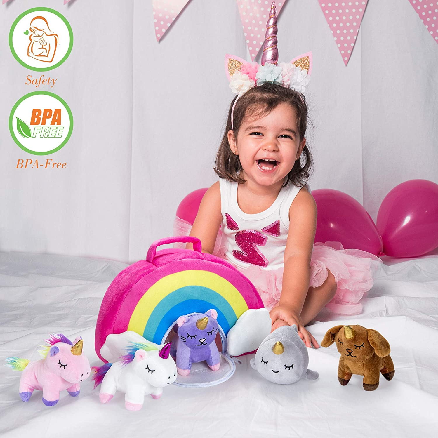 PASSIONFRUIT Stuffed Unicorn Plushie Rainbow Toys Cute Stuffed Animals, 5-Pc Set