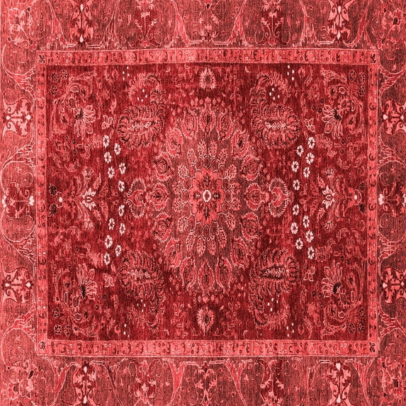 Ahgly Company Machine Washable Indoor Square Abstract Red Modern Area Rugs, 6' Square