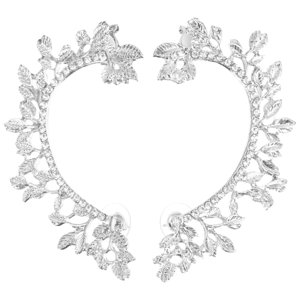 1 par de pendientes con forma de hoja, clips para las orejas, adornos para las orejas (plata)