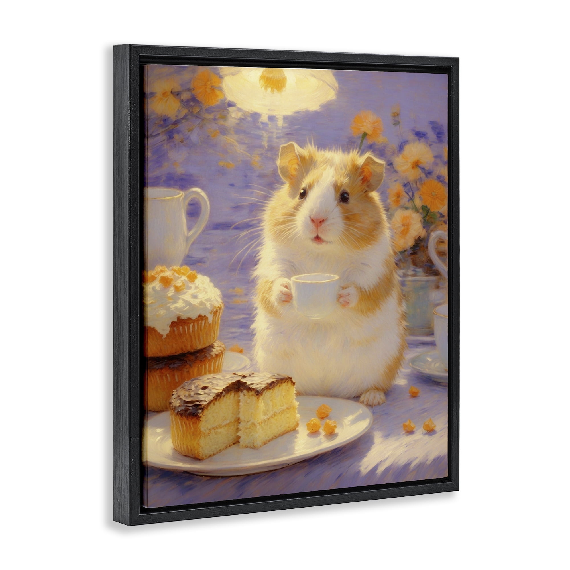 Stupell Industries Hamster Tea Party with Cake Black Framed Floater Canvas Wall Art, design by Angie Hawke