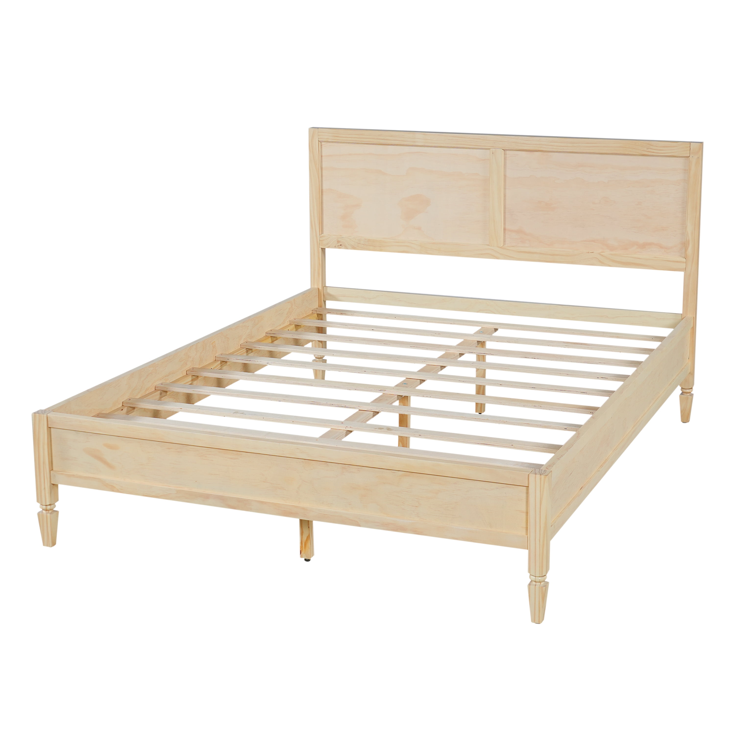 Euroco Wood Queen Size Platform Bed with Panel Headboard, No Box Spring Needed, Natural