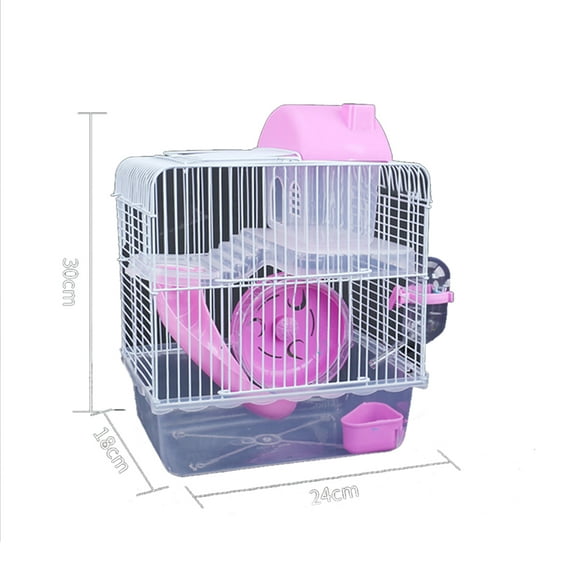 Double Layer Villa Shape Iron Wire Cage with Feeding Bowl Running Wheel Slide Toy for Pet Hamster
