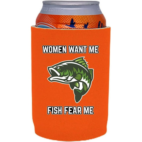Women Want Me, Fish Fear Me Funny Full Bottom Can Coolie (Orange)