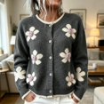 thumbnail image 2 of Arlun Women's Elegant 3D Floral Cardigan Sweaters Fall Winter Long Sleeve Crewneck Knitted Sweater Outerwear Ladies Casual Loose Fit Soft Warm Button Open Front Cardigans 1-Grey L, 2 of 4
