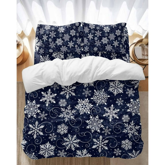 Christmas Snowflake Bedding Duvet Cover Set Twin Size 4 Pieces Winter Vintage Classic Texture Bedding Set with Zipper Closure, 1 Comforter Cover 68x86 Inches 1 Flat Sheet & 2 Pillow Cases