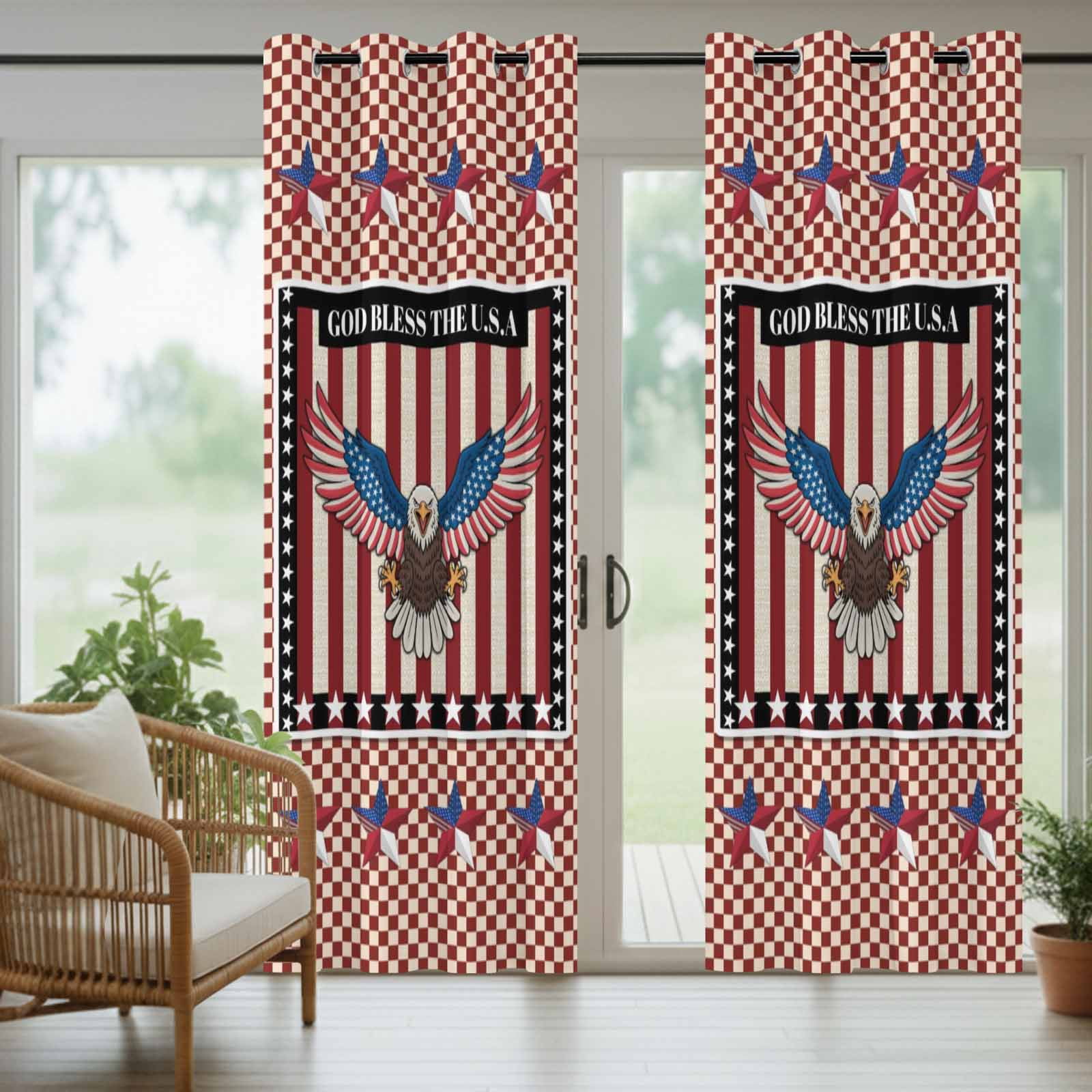 Independence Day Outdoor Curtains for Patio, Red Blue Bald Eagle U.S Flag Stripe Stars Sunshade Privacy Drapes Grommet Waterproof Outside Curtains for Porch/Cabana/Balcony 54"x 108", 1 Panel
