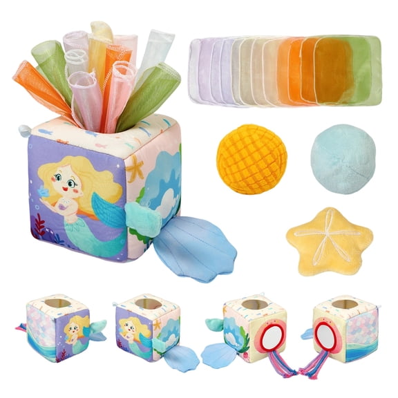 16-Piece Baby Tissue Box Toy for Sensory Development, Soft Cloth Early Learning Activity Set, Montessori Educational Pull Game for Infants Toddlers