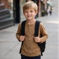 thumbnail image 4 of OGLCCG Boys Henley Shirt Long Sleeve 3 Button Crewneck Fall Tees Casual Pullover Top for School(Coffee,7-8 Years), 4 of 5