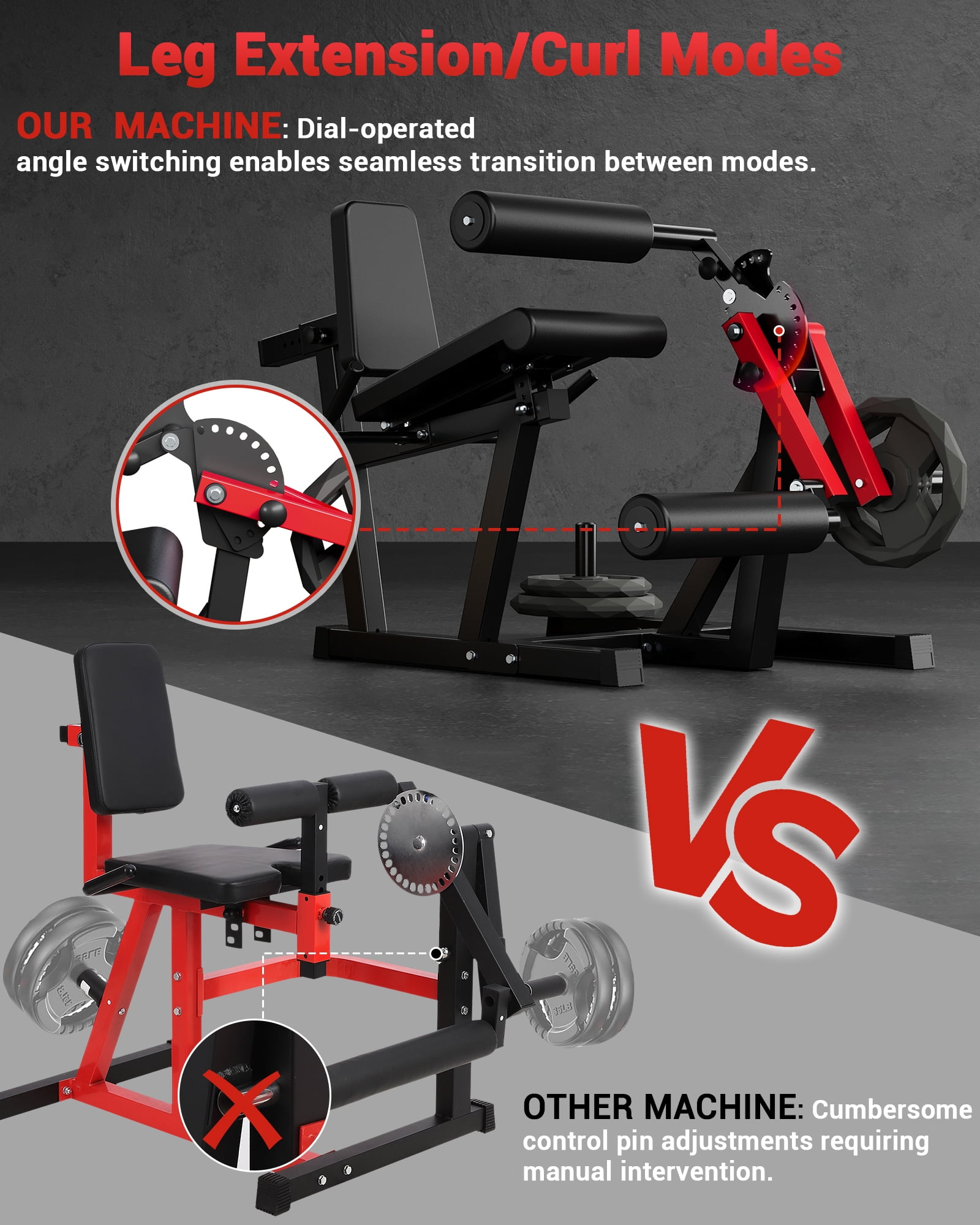 Leg Extension and Curl Machine for Home Gym, 700LB Adjustable Leg Curl Machine for Lower Body Workouts, Seated Leg Workout Equipment Compatible with 1'' and 2'' Weight Plates