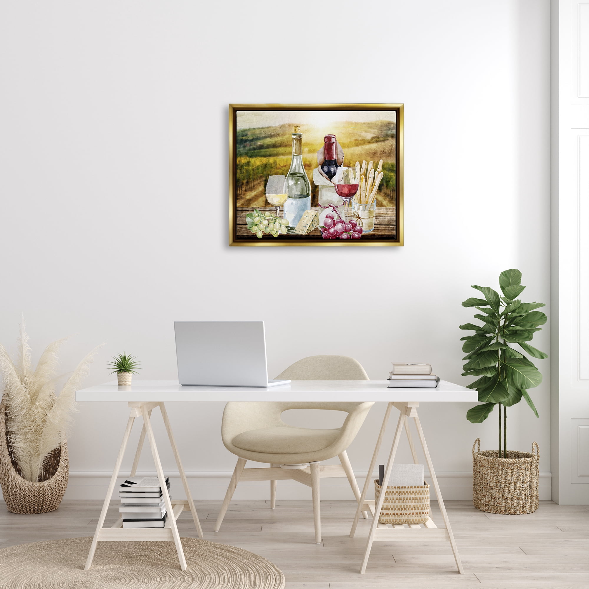 Stupell Industries Wine in Vineyard Landscape Food & Beverage Painting Gold Floater Framed Art Print Wall Art, 31 x 25