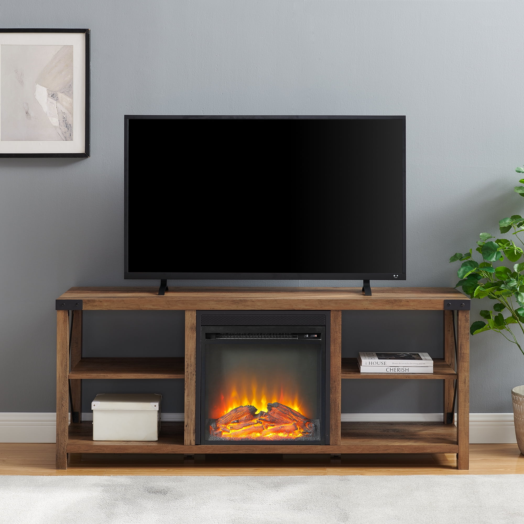 Buy Desert Fields Magnolia Fireplace TV Stand, Reclaimed Barnwood
