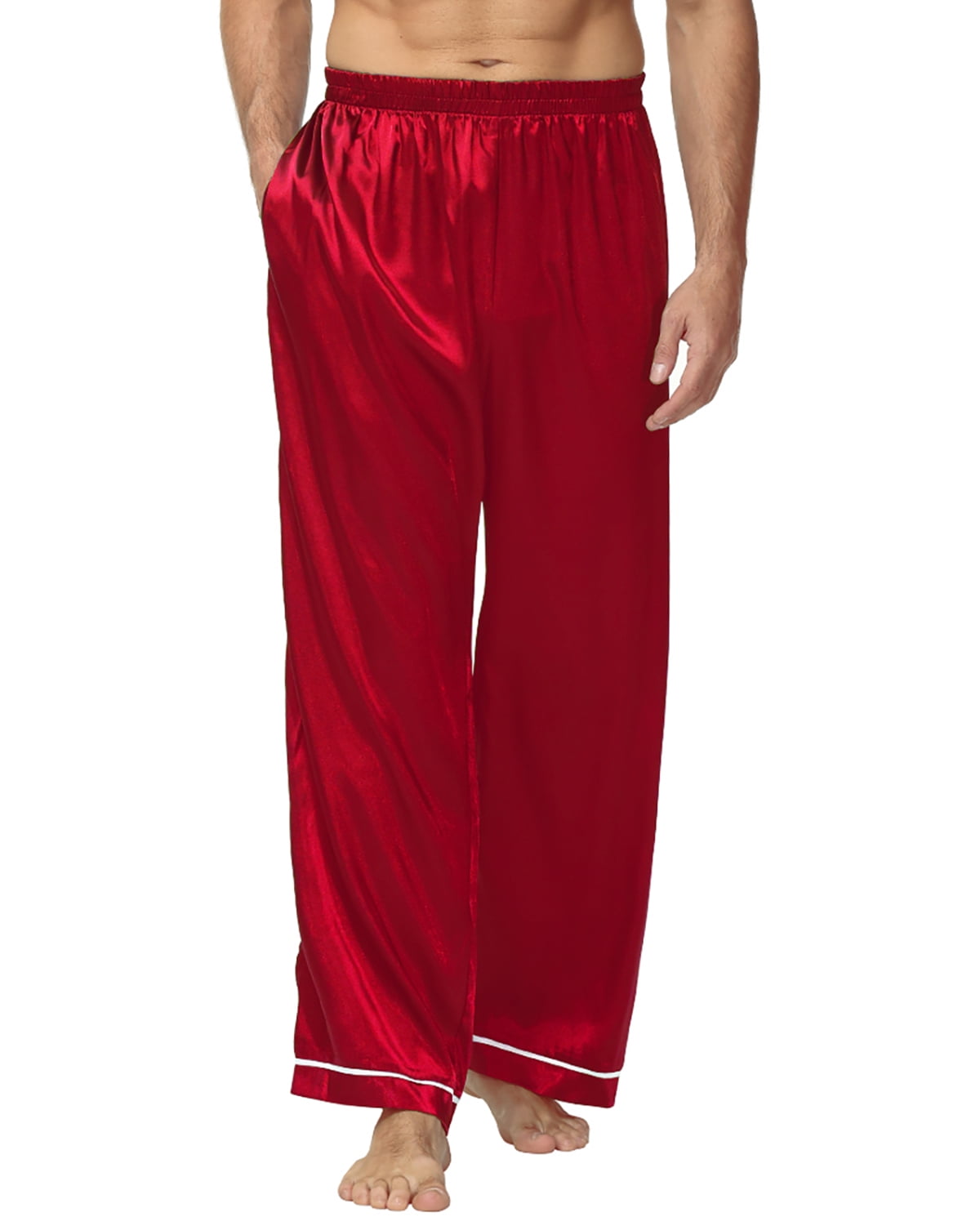 WBQ Men's Silk Satin Pajama Pants Drawstring Elastic Waist Long Sleep Pants Comfy Soft Lounge