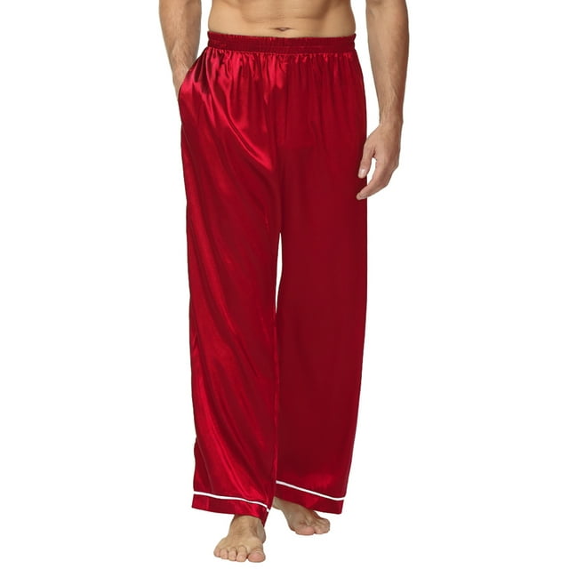 WBQ Men's Silk Satin Pajama Pants Drawstring Elastic Waist Long Sleep ...