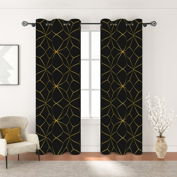 MIZHONA Black Blackout Curtains for Living Room Geometric Lines Window Curtain Set of 2,42"x84"