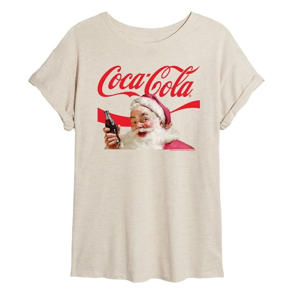 Coca-Cola - Santa Closeup Coca Cola Logo - Juniors Ideal Flowy Muscle T-Shirt