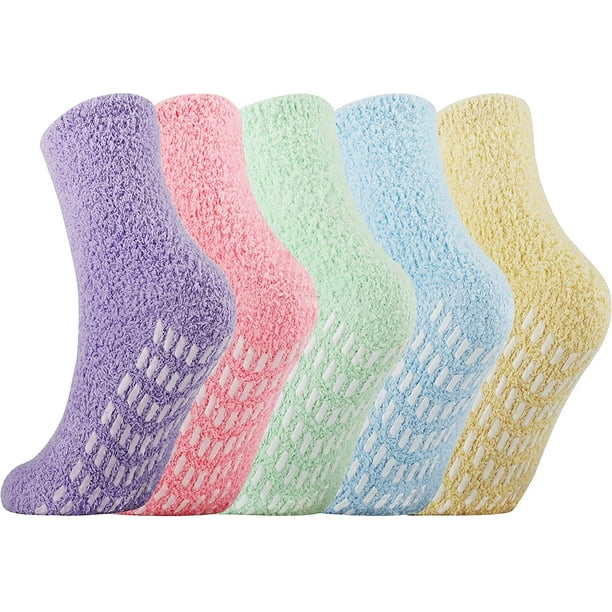 FFIY Womens Fuzzy Socks With Grips Grippy Non Slip Fluffy Slipper Socks