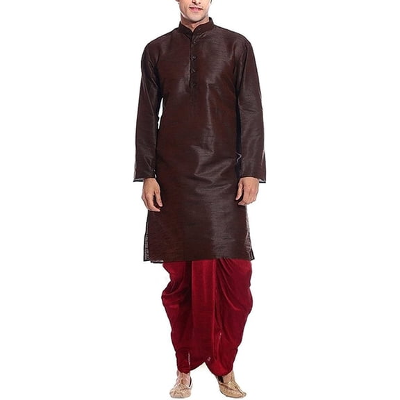 Royal Men's Brown Silk blend Festive Dhoti Kurta Set