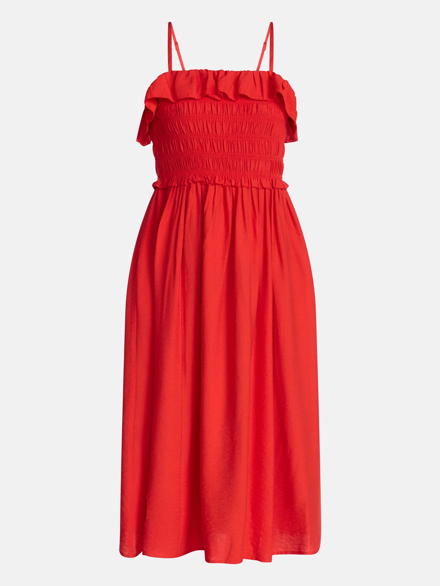 Time and Tru Women's Sleeveless Smocked Midi Dress, Sizes XS-XXXL