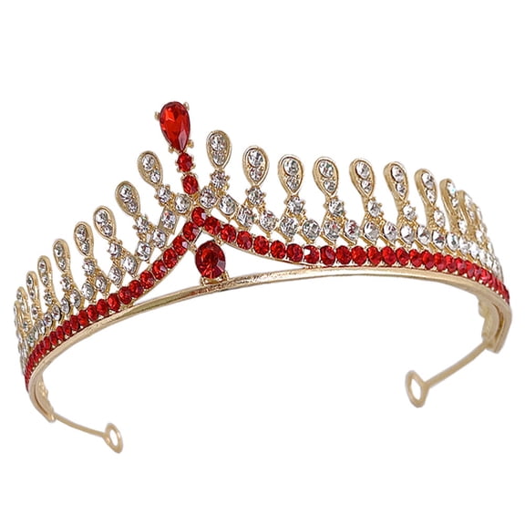GAXIRE Red Rhinestone Bridal Tiara for Weddings and Engagements, Comfortable Zinc Alloy Hair Accessory