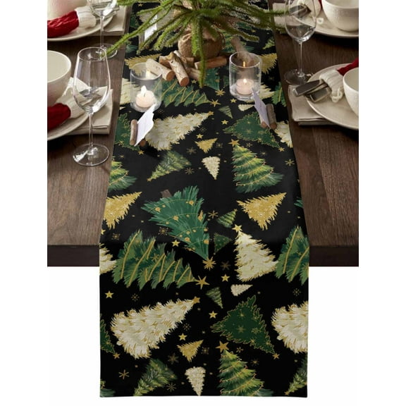 Christmas Tree Dresser Scarf Farmhouse, Dining Table Decorations for Wedding/Parties, Black Green Xmas Tree Winter Table Runner 72 Inches Long for Kitchen Dining, 14 x 72 In
