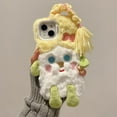 thumbnail image 2 of Cute Cartoon Yellow Furry Phone Case Compatible with iPhone 13 pro max, Funny 3D Fluffly DIY Braids Plush Winter Warm Shockproof Phone Cover for Girls Women, 2 of 12