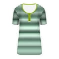 thumbnail image 4 of Lovskoo 2024 Striped Shirt Women Summer Tops Casual Scoop Neck Short Sleeve Color Block Trendy Pullover Button Up T Shirts Blouse Green M, 4 of 5