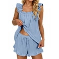 thumbnail image 4 of UVN Summer Pajamas for Women 2 Piece Ruffle Tank Tops and Short Pants Sleepwear Lounge Pajama Sets, 4 of 10