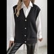 thumbnail image 4 of Chaleco de Punto Sin Mangas para Mujer, con Cuello en V, Botones, Informal, Holgado, para Otoño e Invierno. Negro Talla Única, 4 of 9