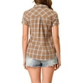 thumbnail image 3 of Camisas de cuadros para mujer INSPIRE CHIC con cuello de punta, blusas de algodón, tamaño S, marrón claro, 3 of 6