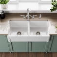 thumbnail image 3 of Whitehaus Collection 36" Reversible Double Bowl Fireclay Kitchen Sink with Grid Set: Three Edge Frame, Plain Front Apron, 3 of 6