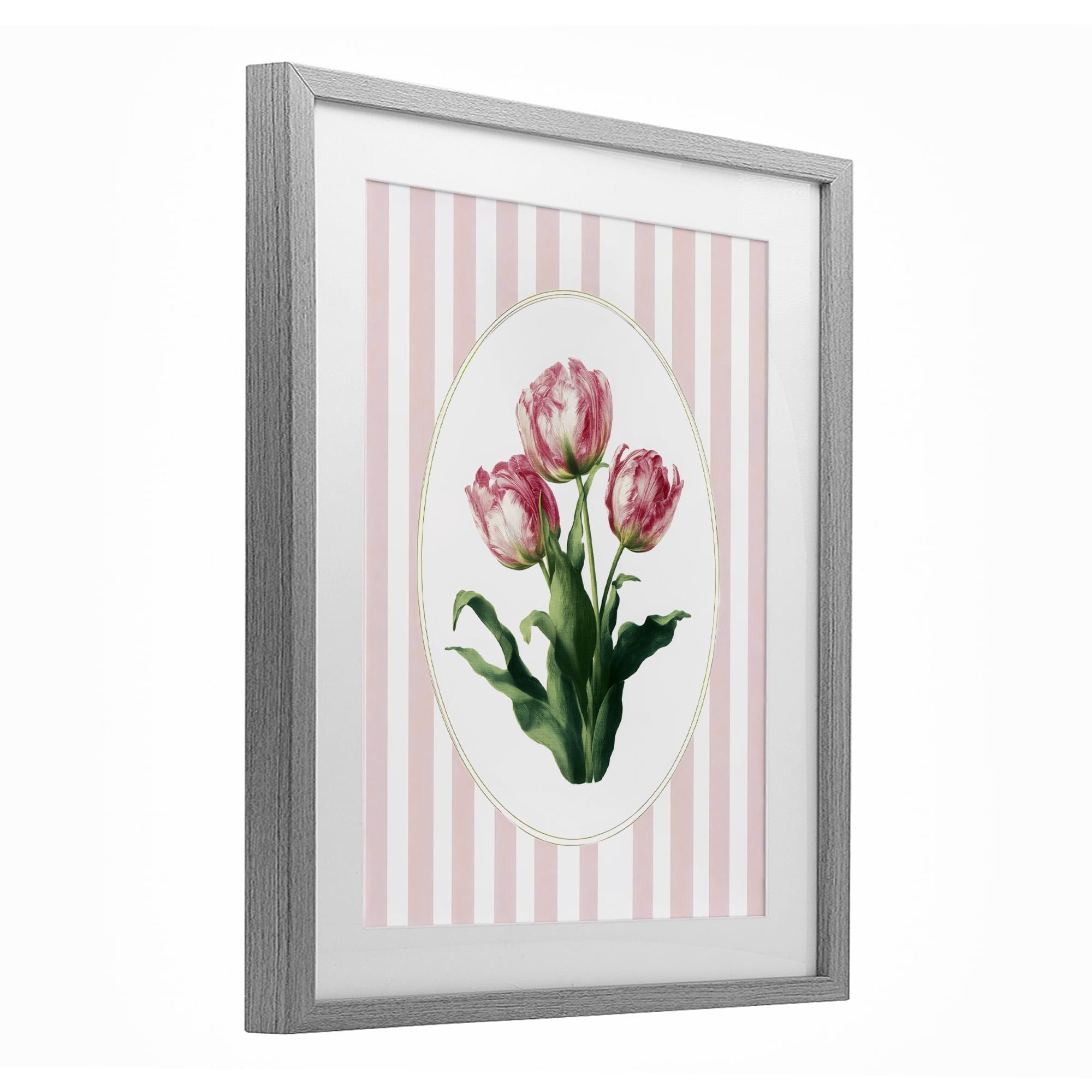 Stupell Industries Spring Tulips on Stripes Gray Framed Print Under Glass, design by Ink Drop Loft