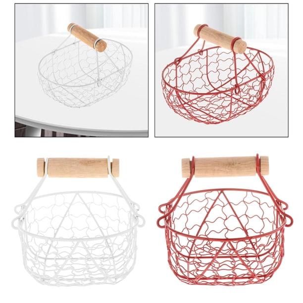 2 cestas de frutas de malla metálica, organizador de exhibición de almacenamiento de pan rústico, decoración portátil reutilizable para gabinete de escritorio para el hogar Blanco y rojo perfecl Canasta de frutas