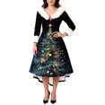 thumbnail image 4 of Christmas Dresses for Women Women's Fashion Elegant Autun And Winter Long Sleeve V-Neck Christmas Print Dress for Holiday Party,Black,L, 4 of 5