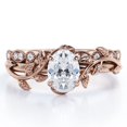 thumbnail image 1 of Art Deco Filigree Milgrain - 0.65 Carat Egg Cut Moissanite - Beautiful Leaf Bridal Ring Set - 18K Rose Gold Plating over Silver, 1 of 4